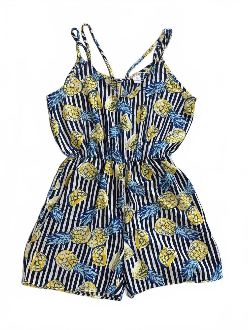 Lilian Women's Pineapple Print Striped Romper - Size M/L
